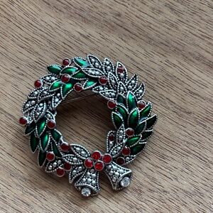 Kenneth Cole Elegant Green and Red Wreath Brooch